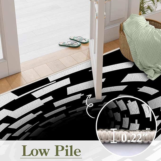 3D Illusion Swirl Area Rugs, 6x8ft, Modern Abstract Grid Black Hole Living Room Carpet, Geometric Black White Check Washable Carpets, Ultra Soft Cozy Shed Resistant Mat for Indoor