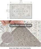 Enkor Area Soft Rugs 2x3 Washable Non Slip Boho Small Floor Entryway Rugs for Hallway, Vintage Style Farmhouse Mat for Kitchen White & Grey