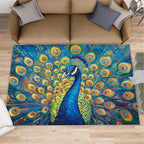 Peacock Area Rug 5x8-5x8 Rug, Wonderful Peacock Rugs for Living Room, Teal Turquoise Carpet, Peafowl Washable Area Rugs for Bedroom, Aesthetics Carpet - Peafowl Home Decor & Gifts