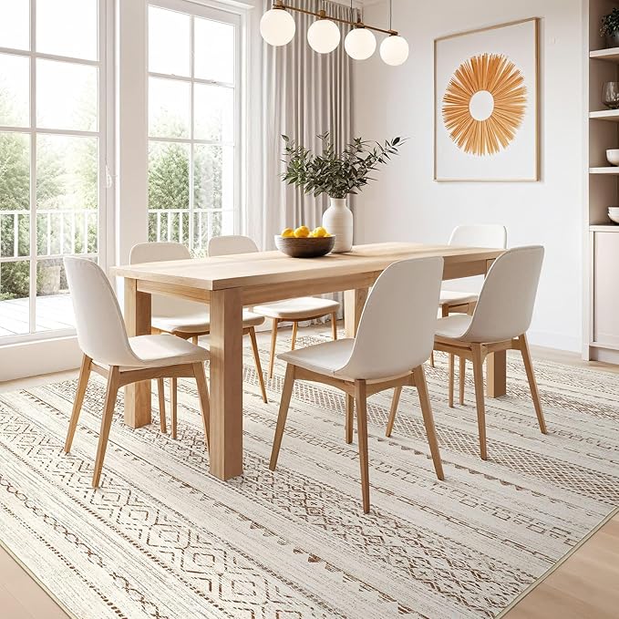 Nakagishi 10x12 Area Rug Living Room: Washable Boho Large Neutral Modern Soft Farmhouse Rugs Stain Resistant Indoor Floor Non-Slip Accent Carpet for Bedroom Nursery Kids Playroom Office Dining Room