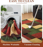 YIHOUSE Red and Green Rug 5x7, Burgundy Farmhouse Vintage Rugs Washable for Living Room,Burnt Orange Area Rug Non Slip,Geometric Boho Area Rug for Kitchen,Dining Room,Bedroom
