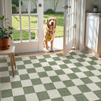 LIVEBOX 4x6 Washable Area Rug Checkered, Non-Slip Small Entryway Rug Green Farmhouse Neutral Classic Geometric Boys Rug for Bedroom Living Room Low-Pile Carpet for Indoor Kitchen(Sage Green 4'x6')