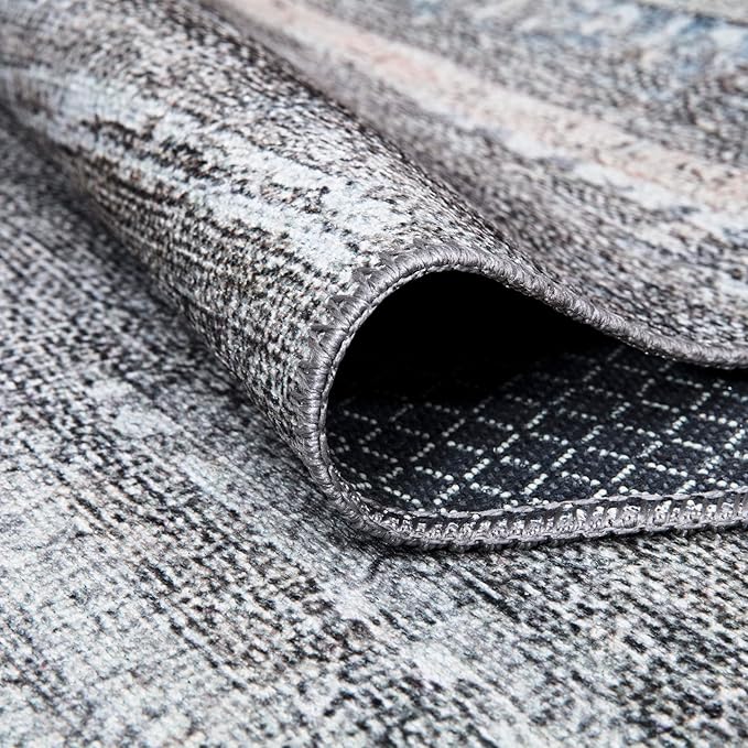Bloom Rugs Washable Non-Slip 4' x 6' Rug - Gray/Blue/Blush Modern Abstract Area Rug for Living Room, Bedroom, Dining Room, and Kitchen - Exact Size: 4' x 6'