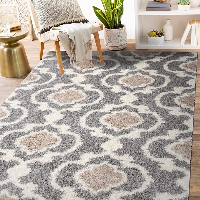 Rugshop Cozy Moroccan Trellis Gray/Cream 3'3" X 5' Indoor Shag Area Rug