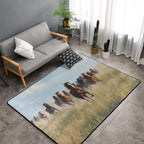 Horses Gallop Across The Grassland Area Rug Washable Outdoor Rugs Anti-Slip Soft Carpet Entryway Indoor Door Mat for Bedroom,Living Room,Porch,Terrace and Entrance Decor 6'x 4'