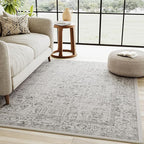 Gray Area Rug 4x5 Office Entryway Rug Machine Washable Kitchen Vintage Distressed Non Slip Carpet Indoor Grey Retro Floral Accent Throw Door Mat for Bathroom Bedroom Dining Living Room