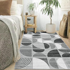 MUJOO 3x5 Rug Washable,Black and Grey Area Rugs for Bedroom Entryway Living Room Bedside,Small Boho Throw Floor Carpet Non Slip Soft Indoor Modern Abstract
