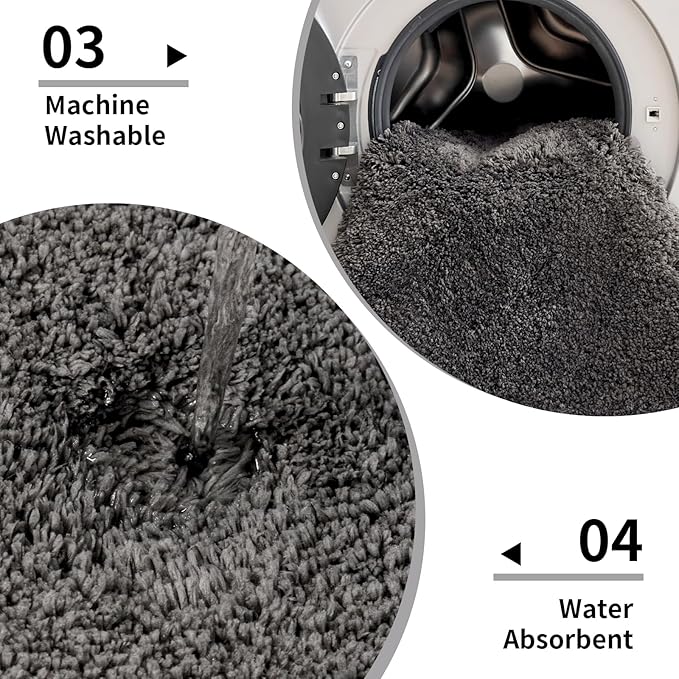 Dark Grey Bathroom Rugs 24x36 Non Slip Fluffy Bath Mat for Bathroom Floor Washable Plush Luxury Bath Rug for Tub Soft Shaggy Absorbent Shower Sink Mat