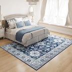 VK VK·LIVING Machine Washable Rug 5'x7' Vintage Design Washable Area Rugs with Non Slip Rugs for Living Room Bedroom Traditional Woven Carpet Stain Resistant Home Decor Office Boho Rug (Navy)