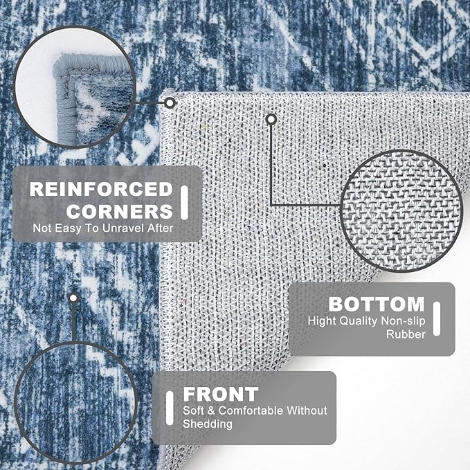 KILOCOCO Small Rug 2'x3' Entryway Rug Door Mat Indoor Soft Non Slip Printed Machine Washable Rugs for Bedroom Kitchen Entrance Front Door Geometric Boho Throw Rugs, Blue