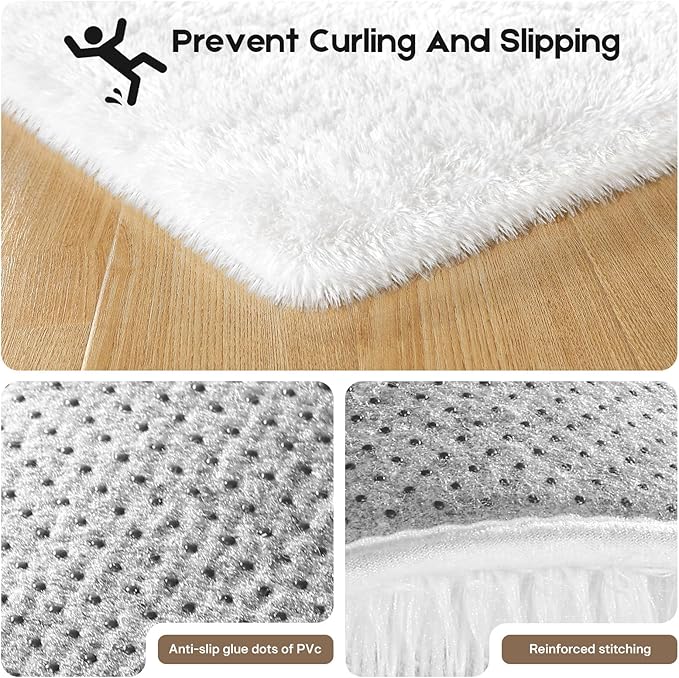 Cream White 8x10 Area Rugs for Living Room Bedroom, Fluffy Large Rug Soft Shag Non-Slip Carpet for Kids Boys and Girls Room Dorm Home Decor (8ft x 10ft)