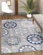 CAMILSON Indoor Outdoor Rug 8x10 Bohemian Medallion Floral Area Rugs for Indoor and Outdoor Patios Easy-Cleaning Non-Shedding Living Room Garden and Kitchen Washable Outside Carpet (8 x 10 / Blue)