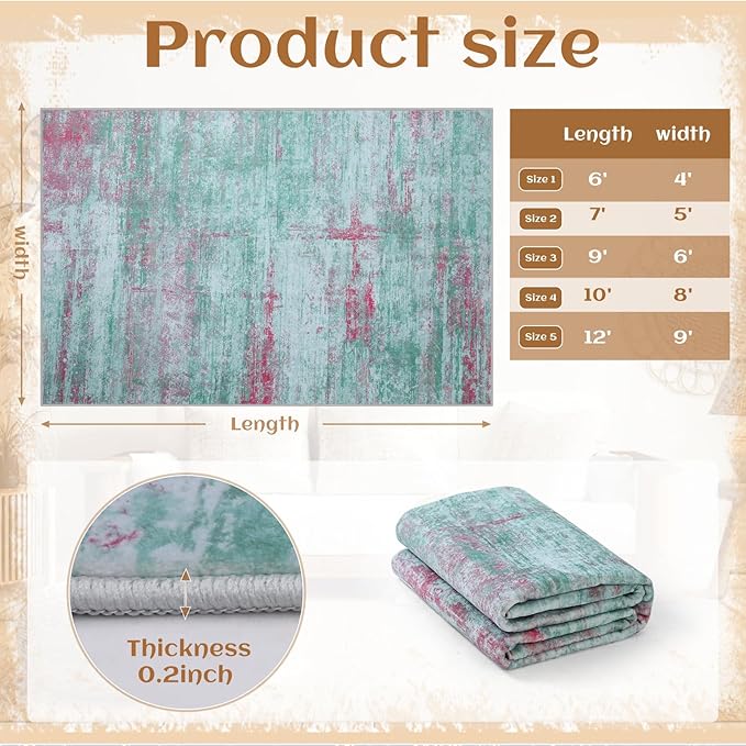 9x12 Abstract Area Rugs for Living Room, Modern Washable Indoor Rug for Bedroom, Thin Soft Large Non-Slip Carpet for Dining Room Home Office Farmhouse Decor - Abstract Green Red
