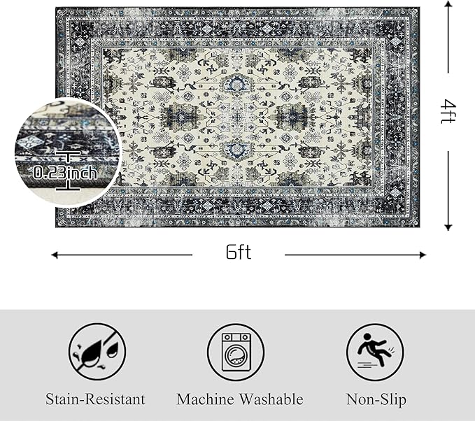 Area Rug Non Slip Machine Washable Ultra Soft Living Room/Bedroom/Kitchen/Outdoor/Classroom White Gray, 4'×6'