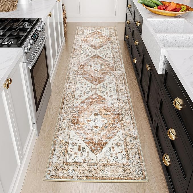 Lahome Boho Hallway Runners - 2x8 Runner Rug Non-Slip Washable Kitchen Runner Non-Shedding Lightweitht Floor Runners, Oriental Distressed Print Indoor Carpet Runner for Entrance Laundry Living Room