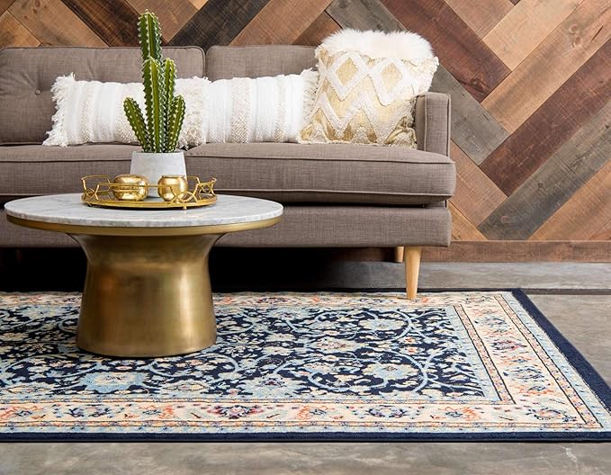 Unique Loom Sialk Hill Collection Area Rug - Washington (9' 10" x 13' Rectangle Navy Blue/Cream)