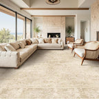 Beige Large 10x14 Area Rugs, Washable Non Slip Big Rug for Living Room Bedroom, Distressed Medallion Vintage Neutral Big Carpet Rugs for Dinig Room Family Rooms, Low Pile Thin