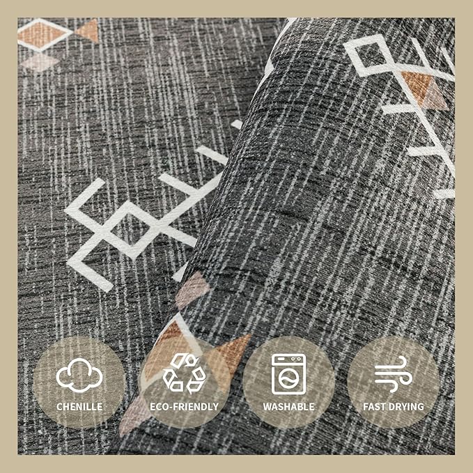 ILANGO Area Rug 3'x5' for Living Room Bedroom Washable Moroccan Boho Rugs for High Traffic Area Non Slip & Non-Shedding Rugs Fade Resistant Carpet for Doorway Entryway Kitchen Laundry