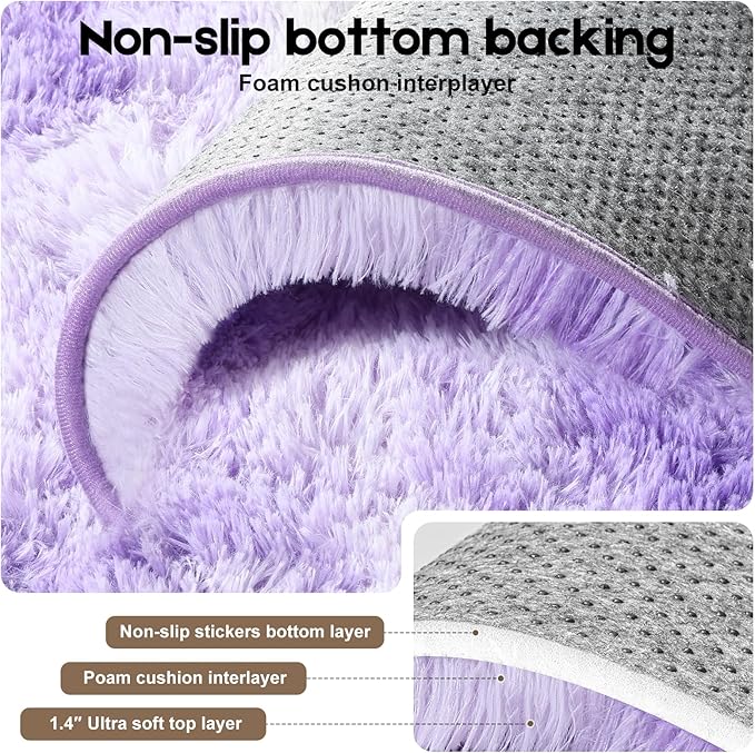 5x7 Area Rugs for Living Room, Fluffy Large Rugs for Bedroom, Soft Shag Fuzzy Non-Slip Carpet for Kids Boys and Girls Nursery Room Dorm Indoor Home Decor (Tie-Dyed Purple, 5ft x 7ft)
