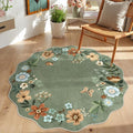 Lahome Floral Round Area Rugs, Washable Small Round Rug 3ft Non-Slip, Soft Boho Ultra-Thin Circle Carpet for Bedroom Entryway Kitchen Laundry Bathroom, Green