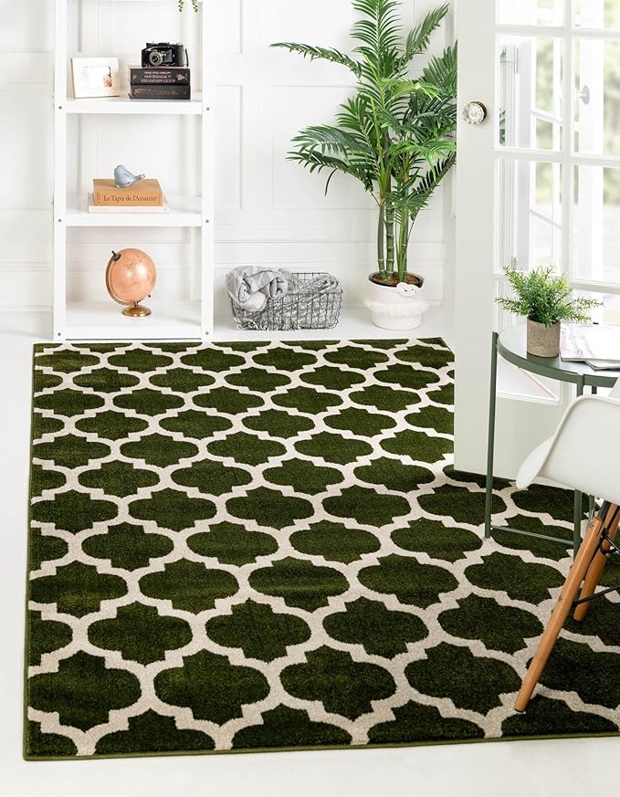Rugs.com Lattice Collection Rug – 5' x 8' Dark Green Medium Rug Perfect for Bedrooms, Dining Rooms, Living Rooms