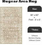HUGEAR 3x5 Machine Washable Rugs Beige Hallway Area Rug Indoor Accent Rug Floral Low Pile Carpet Soft Throw Rug Bedroom Living Room Office Dining Room Kitchen Laundry Room Non Slip
