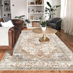 Enkor Area Soft Rugs 5x7 Washable Non Slip Boho Floor Rugs for Living Room Bedroom, Vintage Style Farmhouse Mat for Kitchen Entryway Beige & Brown