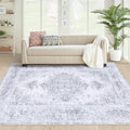 Area Rug 4x6 Vintage Rug, Machine Washable Vintage Distressed Medallion Rug Non-Slip Soft Low Pile Large Indoor Rugs for Bedroom Kitchen Dining Room Office(LightGrey,4'x6')
