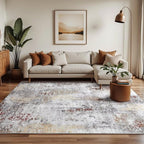 Washable Abstract Rug, 8x10 Modern Area Rugs with Non-Slip Rubber Backed for Living Room, Thin but Soft Contemporary Carpet Kitchen Bedroom Dining Room Decor, Rusty Brown