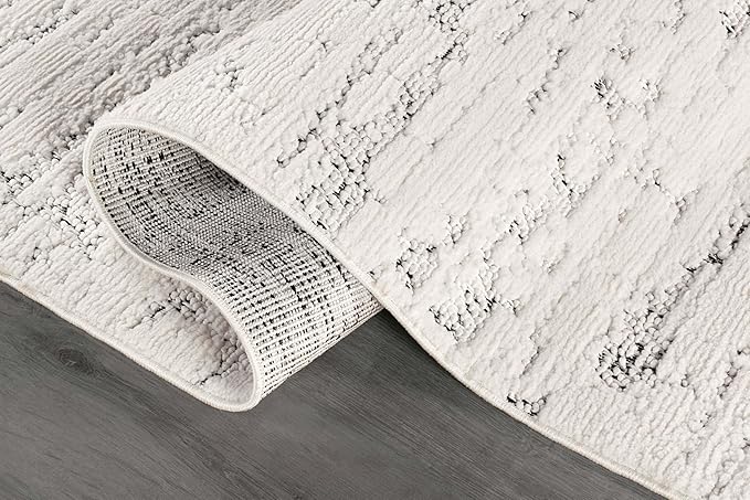 Beverly Rug Micro Loop Area Rug White/Gray 8x10 Abstract Modern Luxury Brushstroke Durable Soft Indoor Rugs for Living Dining Room Office Stain Resistant Non Shedding Casual Indoor Carpet 8 x 10