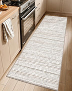 LUMI Washable Rug, 23x87 Kitchen Rugs for Entryway Bathroom, Non-Slip Indoor Door Mat Ultra-Thin, Small Oriental Throw Carpet for Bedroom Entry Office, White and Brown