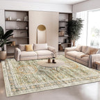 5x7 Area Rugs Green Orange Low Pile Indoor Washable Trendy Faded Style Rugs for Bedroom Living Room Dining Room Foldable Non-Slip Thin Print Mat