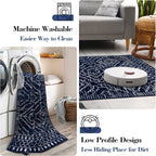 Wonnitar Moroccan Kitchen Runner Rugs, Non-Skid Washable Runner Rug 2x6, Bohemian Non-Shedding Soft Blue Hallway Runner, Geometric Low Pile Carpet Runner for Laundry Bath Entrance (Blue,2'x6')