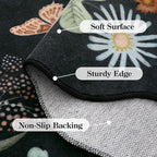 Lahome Floral Round Area Rugs, Washable Small Round Rug 3ft Non-Slip, Soft Boho Ultra-Thin Circle Carpet for Bedroom Entryway Kitchen Laundry Bathroom, Black/Grey