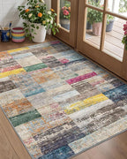 LUMI Ultra Thin Door Mat, 18x30 Non Slip Indoor Doormat Entrance Washable Rugs Entryway Oriental Vintage Soft Carpet for Kitchen Bedroom Front Door, Multicolor