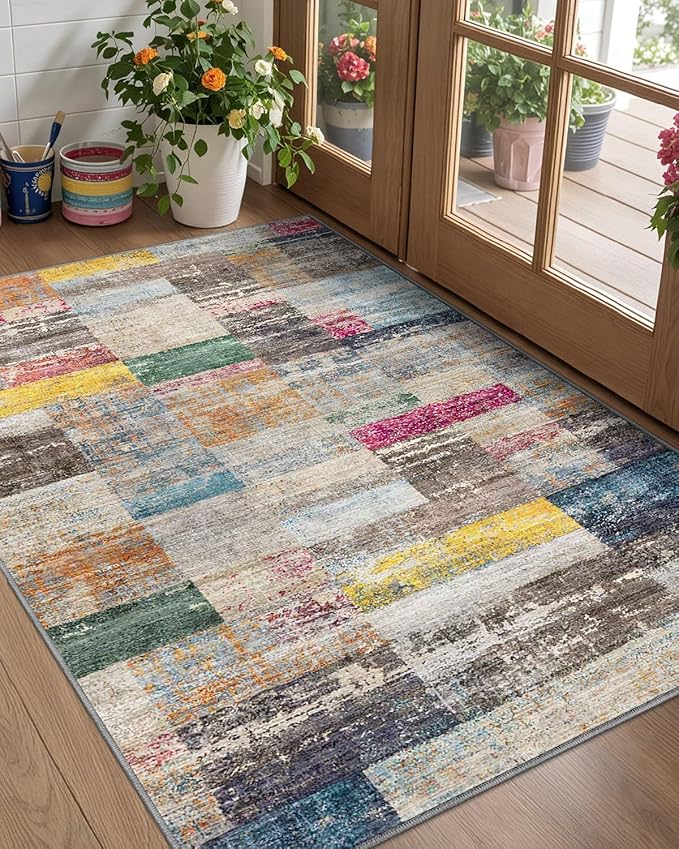 LUMI Ultra Thin Door Mat, 36x59 Non Slip Indoor Doormat Entrance Washable Rugs Entryway Oriental Vintage Soft Carpet for Kitchen Bedroom Front Door, Multicolor