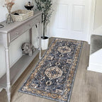 KOZYFLY Runners for Hallways 2x5 Ft Washable Kitchen Runner Rug Boho Runner Rug for Entryway Indoor Gold Navy Printed Oriental Faux Wool Floor Carpet Runner for Laundry Room Kitchen Hall