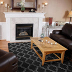 Amearea Fluffy Indoor Trellis Rug, Soft Moroccan Home Rugs for Bedroom, Shag Modern Area Rug for Living Room Kids Room Nursery, Easy Clean, Home Decor Low Pile Carpet, Black 4x6 Feet