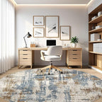 Round Rug Living Room Rugs: 8Ft Washable Circle Large Abstract Modern Soft Stain Resistant Non Slip Indoor Floor Carpet for Bedroom Nursery Office Dining Room Dorm Home House Decor- Tan Blue