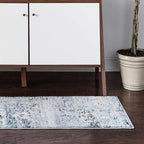 Rugs.com Leipzig Collection Runner Rug – 6 Ft Runner Blue Low-Pile Rug Perfect for Hallways, Entryways