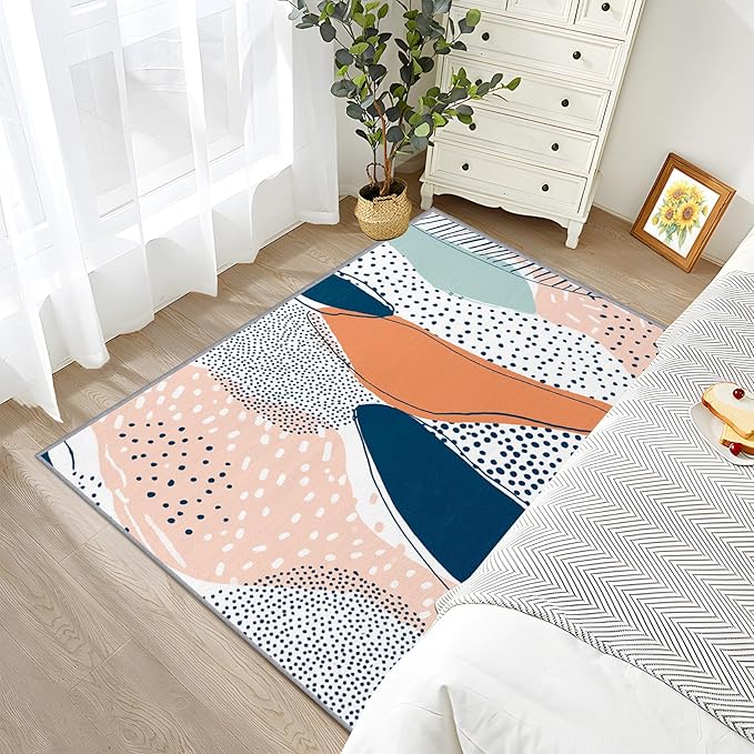 Boho Rug - 2x3 Area Rugs, Polka Dot Color Block Entryway Rug, Abstract Multicolor Low Pile Fade Resistant Indoor Small Mats Home Decor #C040