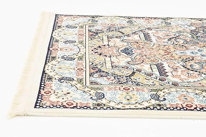Unique Loom Narenj Collection Classic Traditional Medallion Textured Design Area Rug, 3 x 13 ft, Ivory/Tan