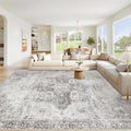 Area Rug 9x12 Washable Rug, Vintage Boho Medallion Rugs Non-Slip Soft Low Pile Large Distressed Rug Indoor Retro Carpet for Living Room Bedroom Dining Room Home Office (Grey, 9'x12')