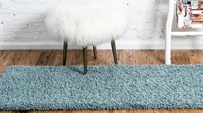 Unique Loom Solid Shag Collection Area Rug (2' 7" x 10' Runner Light Slate Blue)
