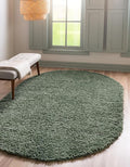 Unique Loom Davos Shag Collection Area Rug - Solid (5' 3" x 8' Oval, Sage)