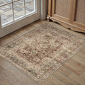 2x3 Washable Area Rug for Entryway Rust Vintage Non-Slip Low Pile Distressed Rustic Carpet Lightweight Vacuumable Inoor Door Mat Soft Small Throw Rug for Entrance Bathroom
