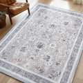 Phantoscope Washable Area Rug 8'x10' Non-Slip, Vintage Neutral Rugs for Living Room, Bedroom, Dining Room, Distressed Boho Floral Medallion Pattern, Low-Pile Foldable Floor Carpet, Light Grey/Neutral