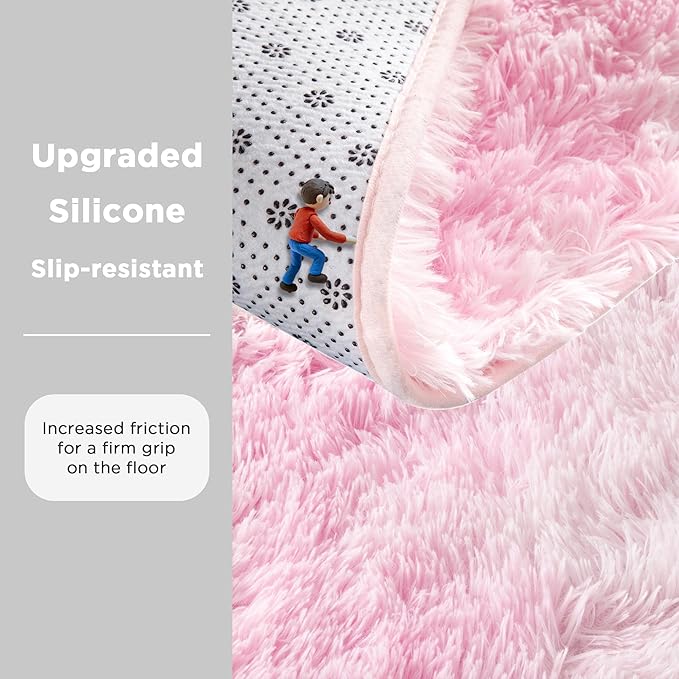 Andency Soft Area Rugs for Living Room Bedroom, 4x6 Fluffy Shaggy Bedside Rug, Non-Slip Large Shag Fuzzy Plush Carpets for Bedroom Kids Dorm Nursery Home Decor Aesthetic, Tie-Dyed White Pink