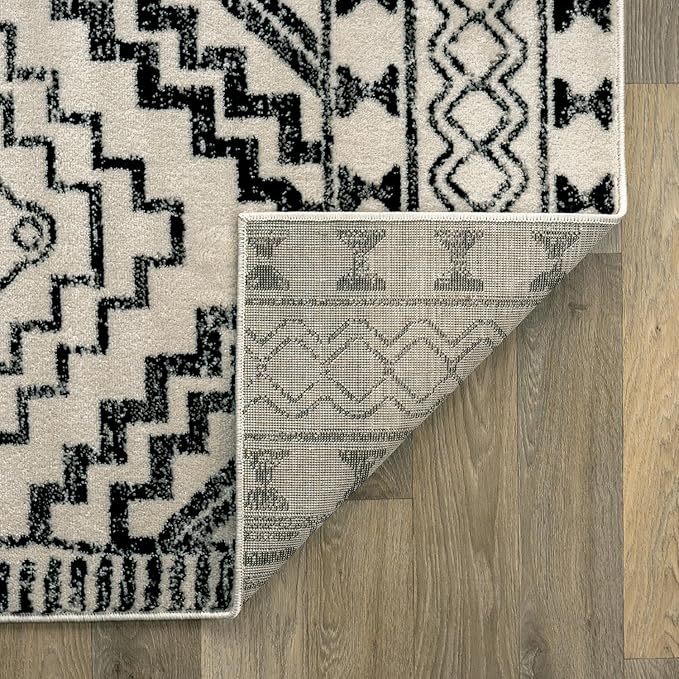 Rugshop Cream and Black Southwestern Tribal Area Rug – Boho Geometric Diamond Pattern Carpet for Living Room, Bedroom, or Entryway – Soft Modern Rustic Floor Décor 2' 3" x 12' Runner Cream