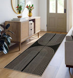 Easy Jute Rainbow Runner Rug, 2x6 Black Washable Rugs Runner for Hallway Non-Slip Boho Farmhouse Kitchen Runner Rug, Modern Abstract Indoor Outdoor Carpet for Porch Laundry Entryway